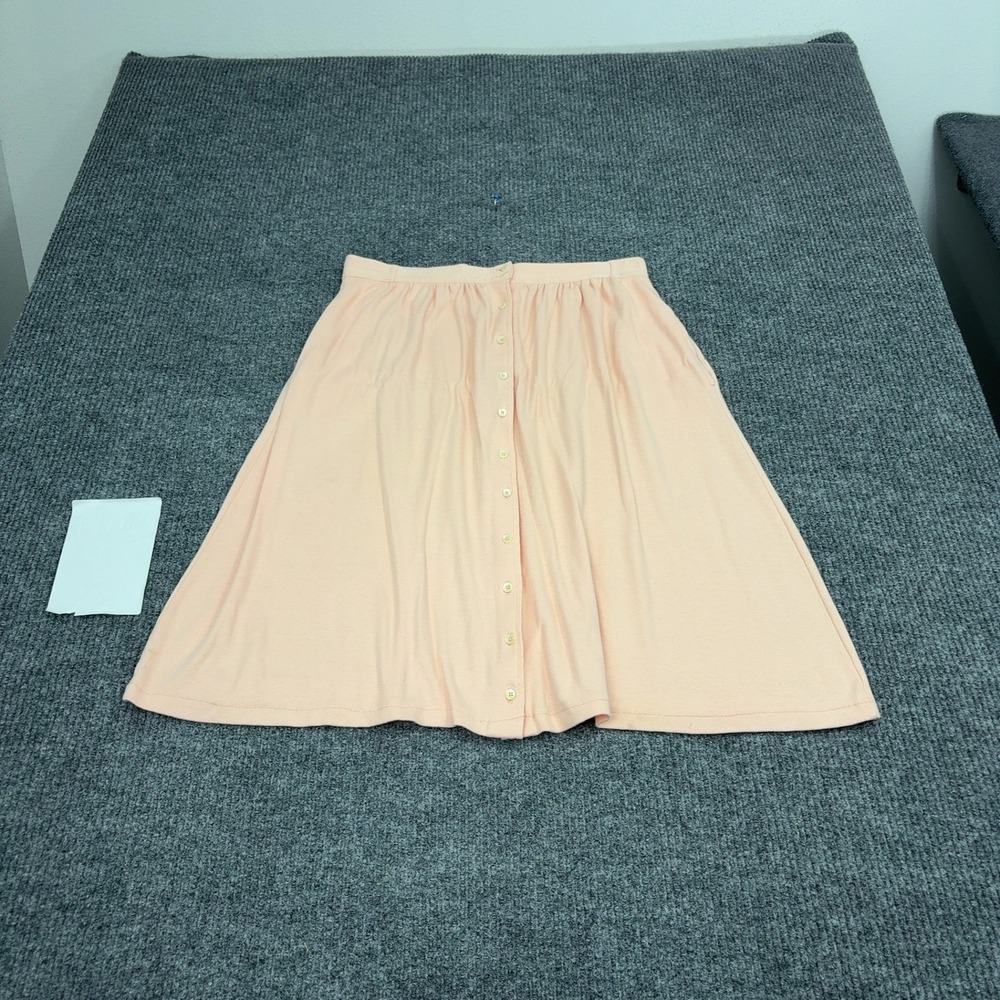 Vintage LL Bean Skirt Womens 14 Peach Cotton Button Down Midi Casual Classic